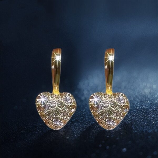 New Heart Shaped Love Earrings Light Luxury Sparkling Full Rhinestone All-matching